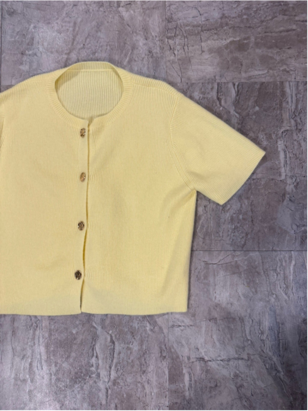Shein Butter Yellow Acrylic Short Sleeve Button Sweater Sz 4X